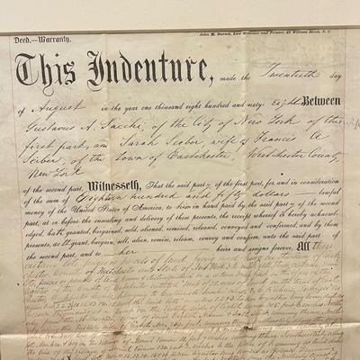 Framed 1868 Indenture Deed w/ $1 Washington Stamps (O-SS)