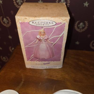 Barbie tea set and ornament