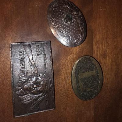Belt buckles.