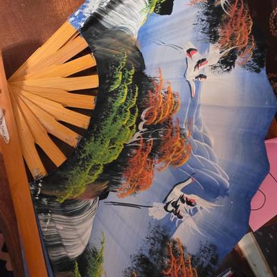 Set of four hand painted fans