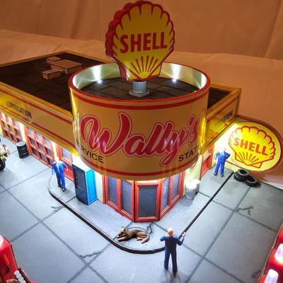 Two lighted/Animated Service Stations & More (T2-JS)