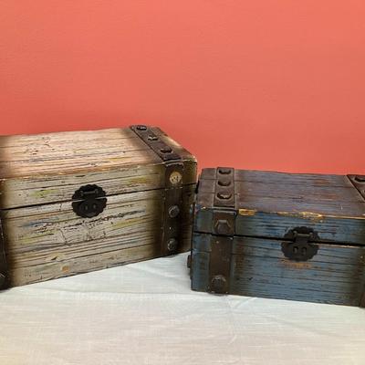 Sale Photo Thumbnail #11: 2 small wooden decorative trunks. See pictures for approx measurements