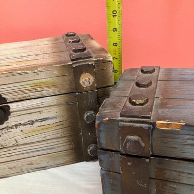 Sale Photo Thumbnail #12: 2 small wooden decorative trunks. See pictures for approx measurements