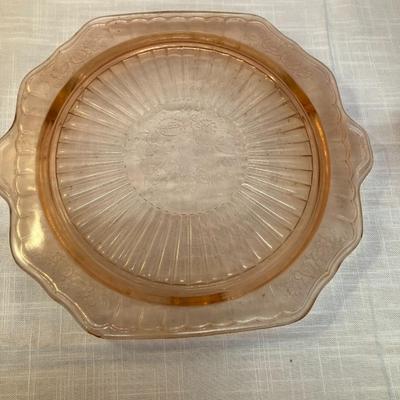 Sale Photo Thumbnail #30: 2 pieces: Pink depression glass pitcher and footed platter