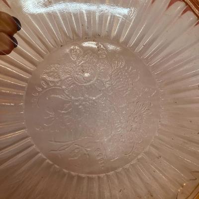 Sale Photo Thumbnail #31: 2 pieces: Pink depression glass pitcher and footed platter
