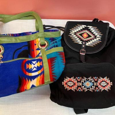 Sale Photo Thumbnail #41: Set of 2 items: Southwestern style fleece purse and a Southwestern style backpack. Very cute and both if excellent condition!