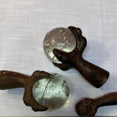 Sale Photo Thumbnail #97: 3 Victorian era furniture feet! 2 glass ball/claw style and 1 iron claw/ball. So unique!