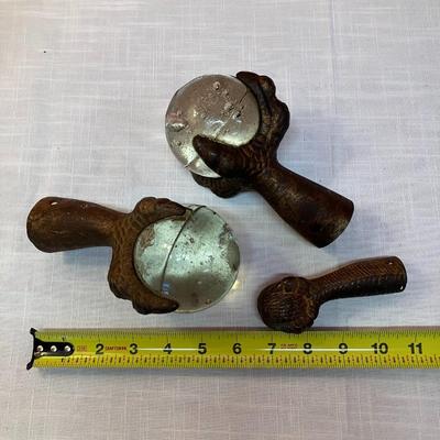 Sale Photo Thumbnail #96: 3 Victorian era furniture feet! 2 glass ball/claw style and 1 iron claw/ball. So unique!