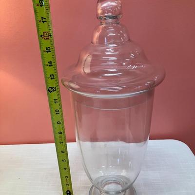 Sale Photo Thumbnail #110: This tall oversized 18" tall glass canister is great as a home decor pieces, or for displaying small treasures!