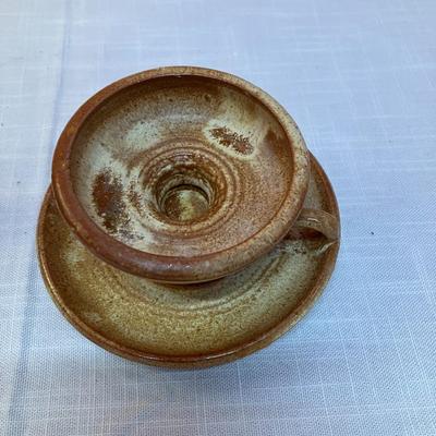 Sale Photo Thumbnail #116: 1950's Urik Lundbergh Ebeltroft stoneware taper candle holder. Item is 1 connected piece.