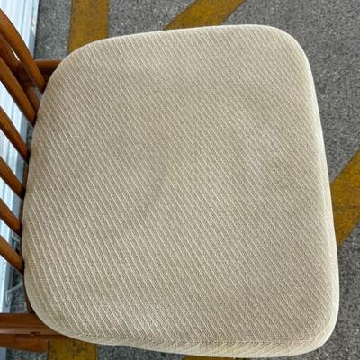 Lot 31: Mid-Century Modern Dining Table with 6 Chairs – White Cushions, Vintage Wood Set
