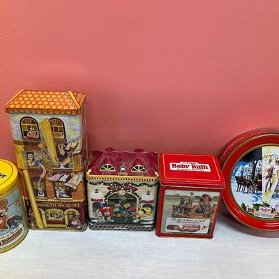 Sale Photo Thumbnail #162: Set of 5 assorted sizes of Brand name collectible tins