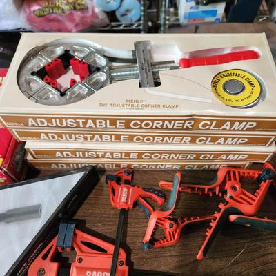 Clamp Lot Stanley Craftsman, Brink & Cotton C Clamps, Corner Clamps, Babco Ratchet Clamps