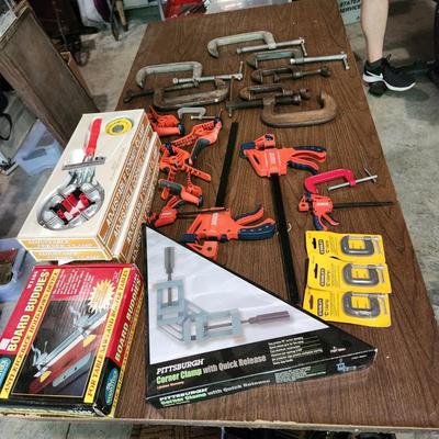 Clamp Lot Stanley Craftsman, Brink & Cotton C Clamps, Corner Clamps, Babco Ratchet Clamps