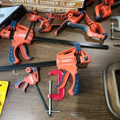 Clamp Lot Stanley Craftsman, Brink & Cotton C Clamps, Corner Clamps, Babco Ratchet Clamps