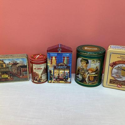 Sale Photo Thumbnail #166: Set of 5 assorted sizes of Brand name collectible tins
