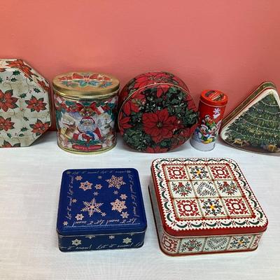 Sale Photo Thumbnail #182: Set of 7 assorted holiday tins