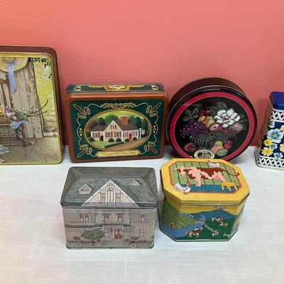 Sale Photo Thumbnail #191: Collection of 6 varied size non-holiday tins