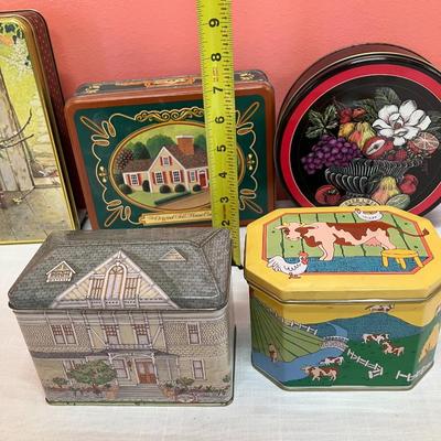 Sale Photo Thumbnail #192: Collection of 6 varied size non-holiday tins