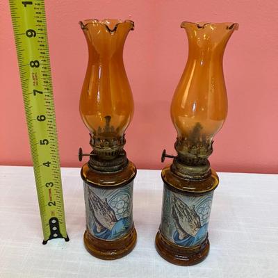 Sale Photo Thumbnail #203: Vintage set of 2 1970's praying hands kerosene lamps in excellent condition