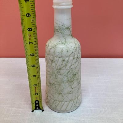 Sale Photo Thumbnail #208: 1940's Hazel Atlas green drizzle milk glass bottle with identifying marker on bottom