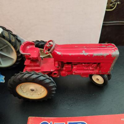 2 Die Cast Farm Tractors Blue Ford 4000 Red Tractor