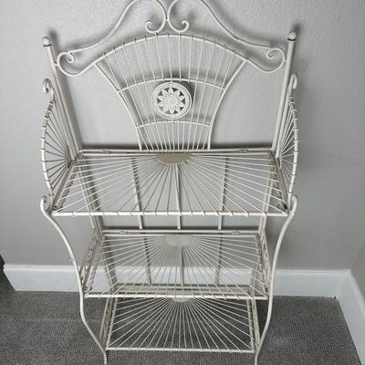 White Metal 3-Tier Wire Shelf with Decorative Back
