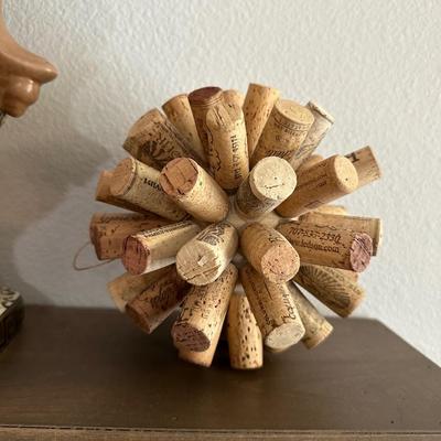 DECORATIVE BOX, LARGE VASE AND WINE CORK SPHERE