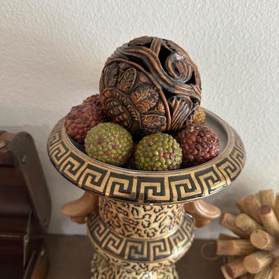 DECORATIVE BOX, LARGE VASE AND WINE CORK SPHERE