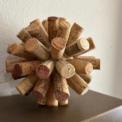DECORATIVE BOX, LARGE VASE AND WINE CORK SPHERE