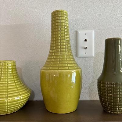 THREE GREEN VASES