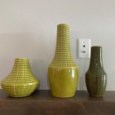 THREE GREEN VASES