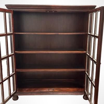 Glass-Paned Wooden Cabinet with Four Shelves