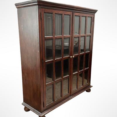Glass-Paned Wooden Cabinet with Four Shelves