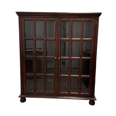 Glass-Paned Wooden Cabinet with Four Shelves