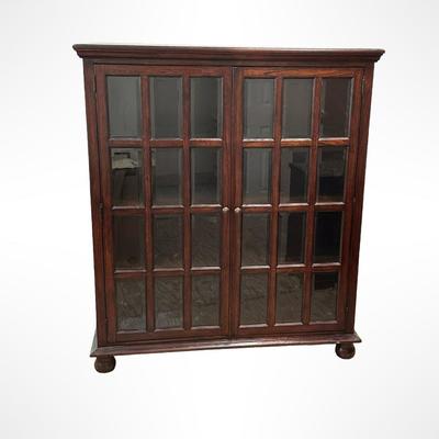Glass-Paned Wooden Cabinet with Four Shelves