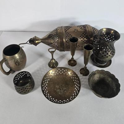 LOT 82L: Brass Hanging Lantern, Bowls, and Decor