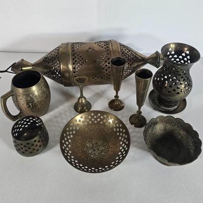 LOT 82L: Brass Hanging Lantern, Bowls, and Decor