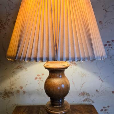 LOT 109L: Solid Wood Side Table with Two Wooden Lamps