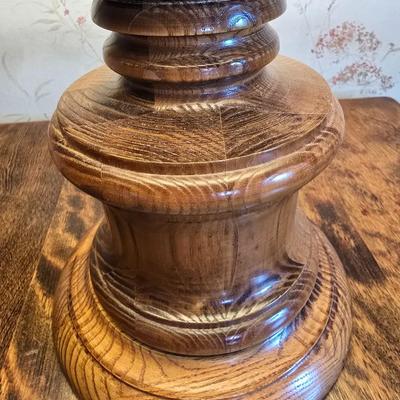 LOT 109L: Solid Wood Side Table with Two Wooden Lamps