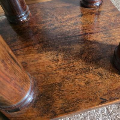 LOT 109L: Solid Wood Side Table with Two Wooden Lamps