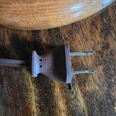LOT 109L: Solid Wood Side Table with Two Wooden Lamps
