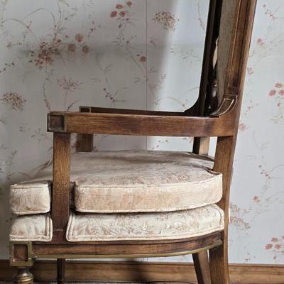 LOT 110L: Antique Armchair and Decoupaged Quilt Box on wheels
