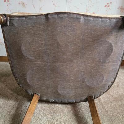 LOT 110L: Antique Armchair and Decoupaged Quilt Box on wheels