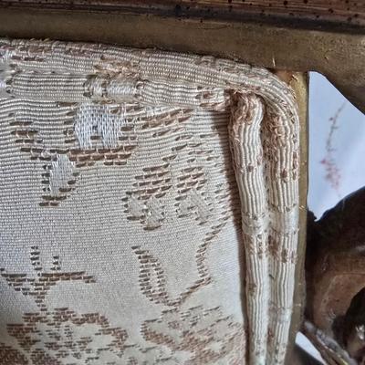LOT 110L: Antique Armchair and Decoupaged Quilt Box on wheels