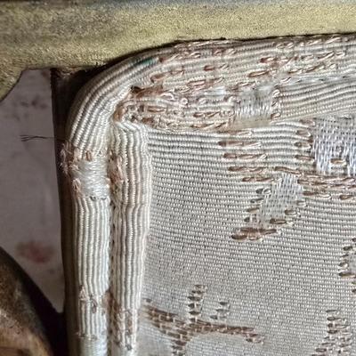 LOT 110L: Antique Armchair and Decoupaged Quilt Box on wheels