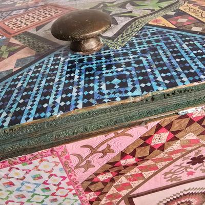 LOT 110L: Antique Armchair and Decoupaged Quilt Box on wheels