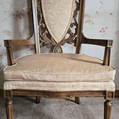 LOT 110L: Antique Armchair and Decoupaged Quilt Box on wheels