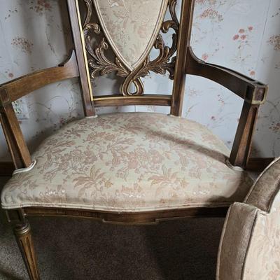 LOT 110L: Antique Armchair and Decoupaged Quilt Box on wheels