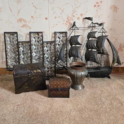 LOT 114L: Metal Decor and Wood Chests